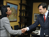 کاندولیزا رایس در دیدار با رئیس جمهور گرجستان در تفلیس