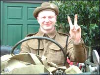 'Soldier' in East Yorks dress makes victory sign