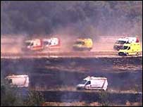 Ambulâncias seguem para o lugar do acidente em Madri