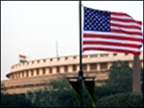 انڈین پارلیمان اور امریکی جھنڈا