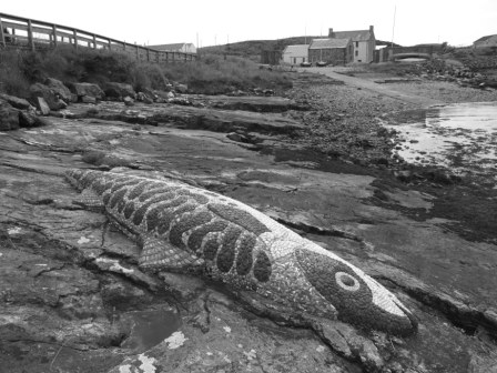 Art work, the Stone Seashore Mackerel Mosaic near Taigh Cearsabhaigh, North Uist