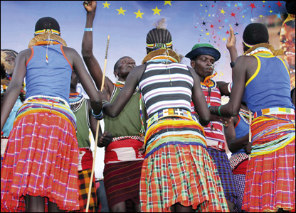 Performers strut their stuff during the annual ‘Europe-Uganda’ event which includes children’s activities, football matches, a cultural village and live concerts