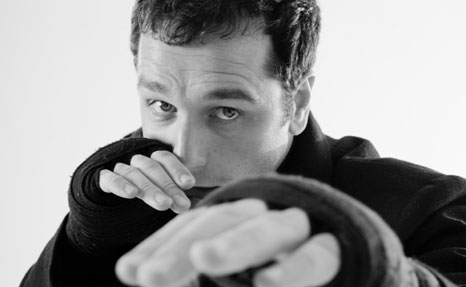 Black and white photograph of Matthew Rhys by Cambridge Jones