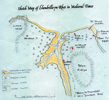 Map of Llandillo-yn-Rhos in Medieval Times