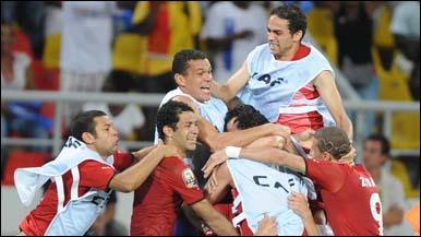 Egypt players celebrate their win