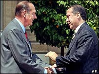 Fransa Cumhurbaşkanı Jacques Chirac ve Türkiye Başbakanı Tayyip Erdoğan