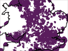 Part of map of 3G coverage in UK