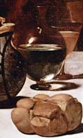 Bread, water and wine in a detail from Caravaggio's painting of the Supper at Emmaus