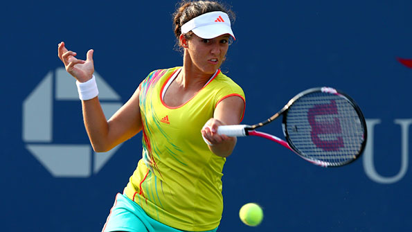 Laura Robson unfurls a forehand during her US Open defeat by Samatha Stosur
