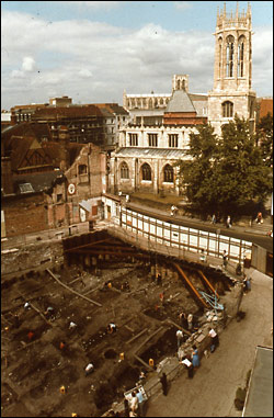 Aerial shot of Coppergate dig