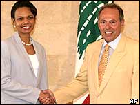 Condoleezza Rice e presidente libanês Emile Lahoud