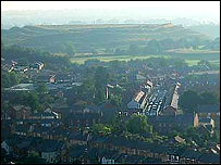 View from the air of new and Old Oswestry