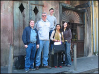 The team outside Preservation Hall, bags and all. From the left, James, Mark, Peter, Anu and Fiona.
