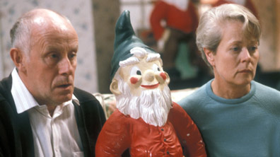 Victor Meldrew, his wife and a gnome