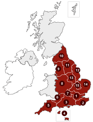 Regional TV locations on a map of the United Kingdom
