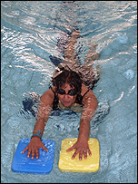 BBC Leicester's Rupal Rajani swimming with floats