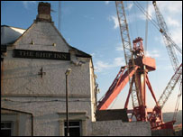 Dismantled Swan Hunter cranes. Photo: Les Crossan