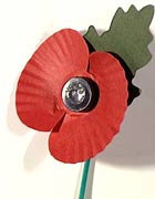 Paper poppy used in Britain on Remembrance Sunday
