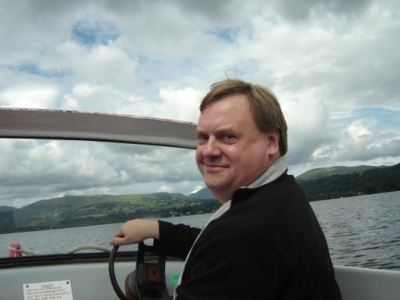 Jeff Zycinski in a motor boat