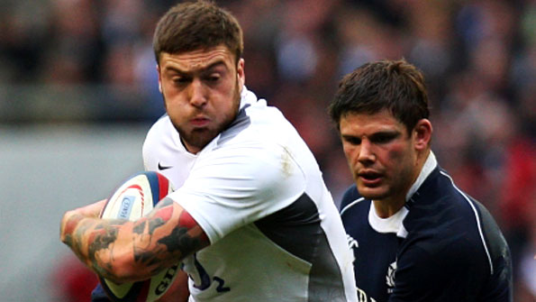 Matt Banahan tries to break through the tackle of Scotland hooker Ross Ford (right) in last week's win at Twickenham