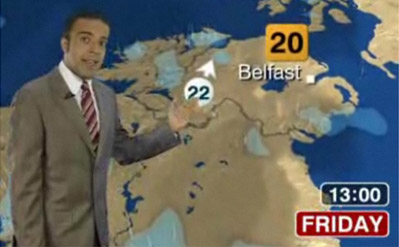 Still of a BBC weather presenter on TV