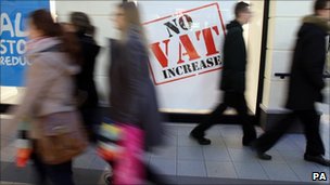 Shoppers in the Fairhill shopping complex in Ballymena, Co. Antrim, on the first day of the VAT increase from 17.5% to 20%.