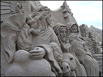 Escultura de areia do presépio nas Ilhas Canárias