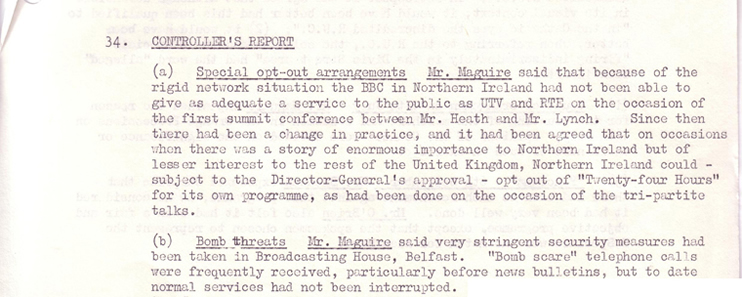 Controller's Report - BBC Northern Ireland Advisory Council Minutes, October 1971