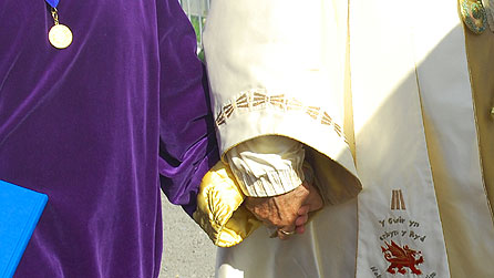 The Archdruid and his wife Manon Rhys, winner of the Prose Medal hold hands after the ceremony.
