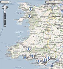 Screen grab of the Doctor Who in Wales locations guide map