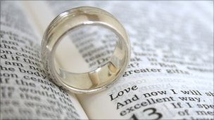 Wedding ring on Bible