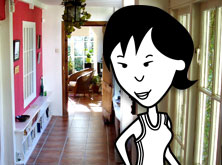 Helen in the hallway of her parents' house