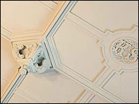 The KS initials on the ceiling in the Dining Room