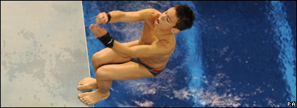 Tom Daley competing at the FINA Diving World Series in Sheffield, England