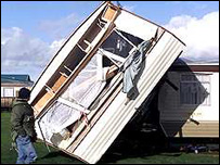 Wind damaged caravan