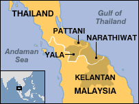 Bản đồ vùng Nam Thái Lan giáp Malaysia