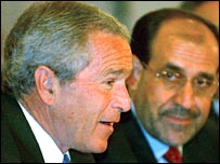 George Bush şi premierul irakian, Nouri al Maliki