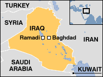 Mapa s vyznačeným městem Ramadí