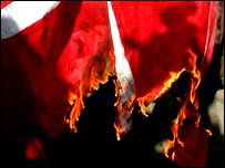 डेनमार्क का झंडा जलाया गया