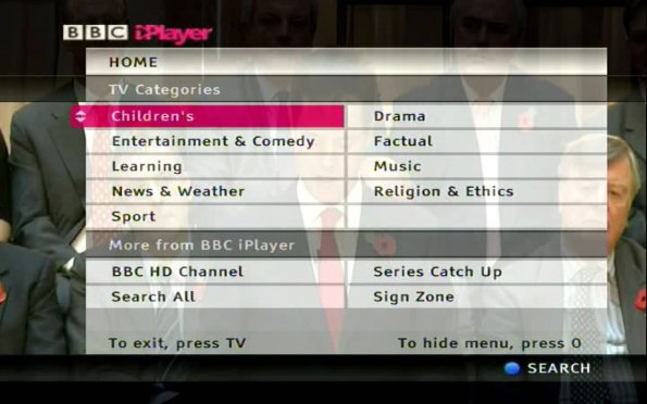 BBC iPlayer as it looked previously on Virgin Media