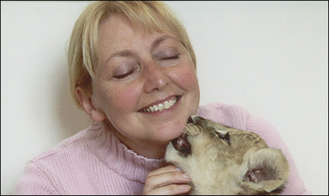 Linda with a lion cub