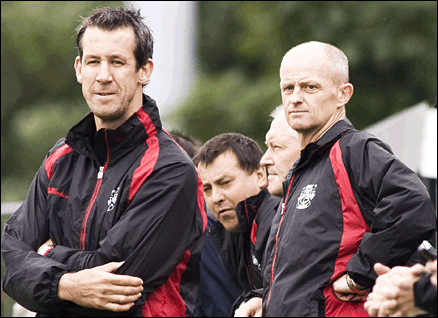 Annan boss Harry Cairney (right) and assistant Derek Townsley have the team playing well even without Chris Jardine
