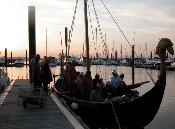Vikings embarking longship