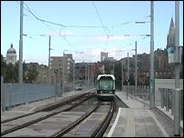 Tram approaches
