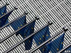 European Flags flutter at the entrance of the European Commission's Berlaymont building at the EU headquarters in Brussels