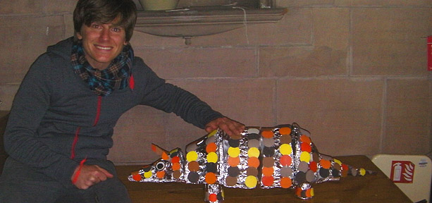 Mike Fischetti with the armadillo he made