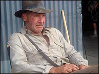Harrison Ford on set in Indiana Jones 4