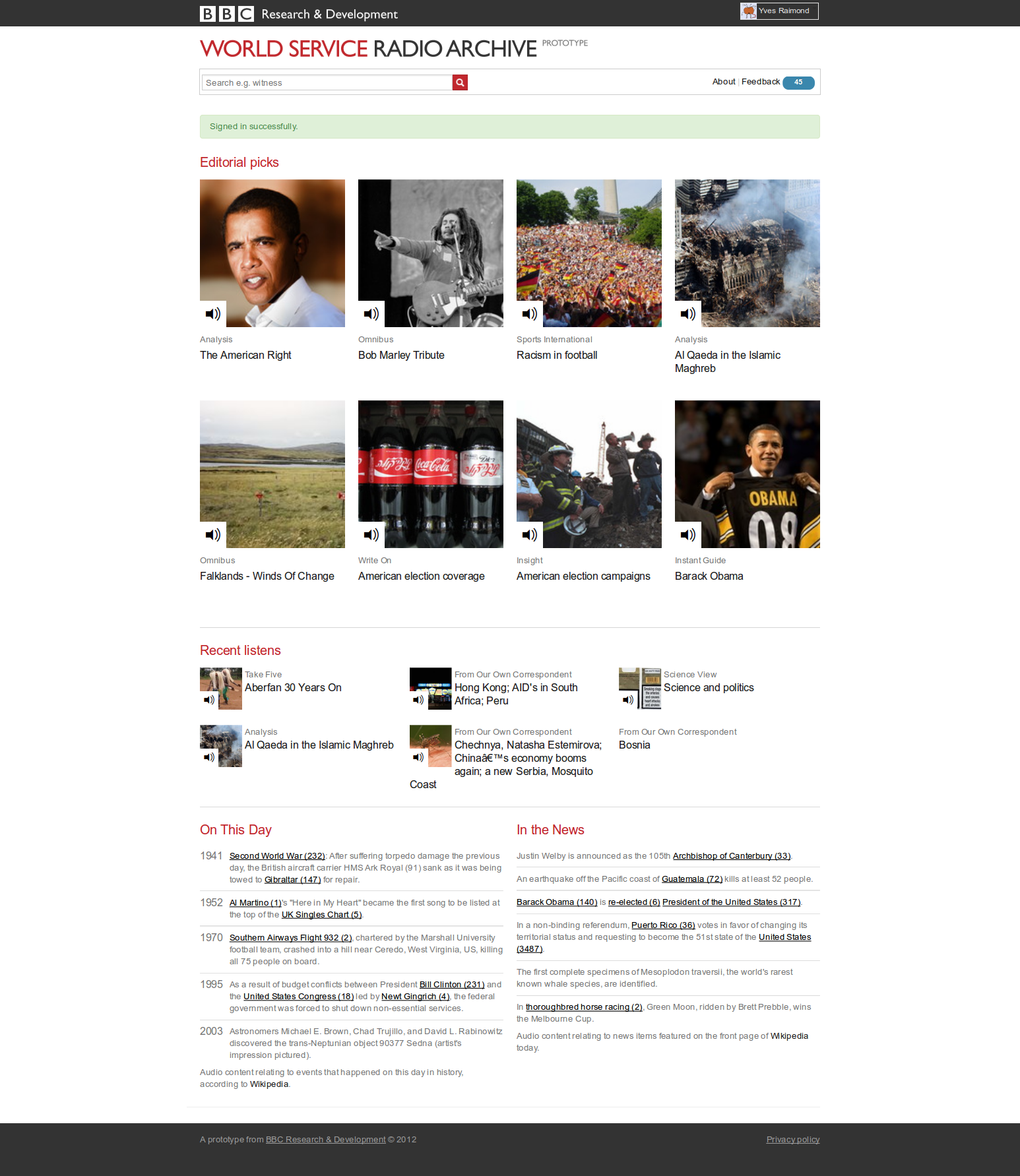 World Service prototype home page