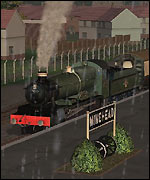Simulation of a stream train in Minehead in the rain