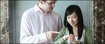 A young couple making arrangements